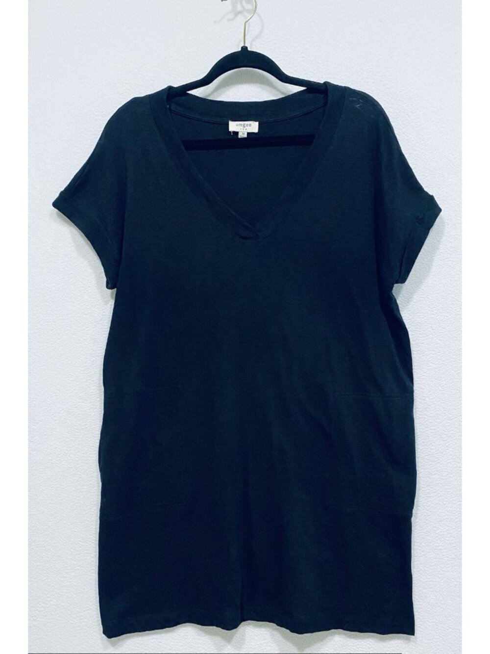 Umgee T-Shirt Dress Womens Medium Black Short Sleeve Stretchy Minimalist Beachy